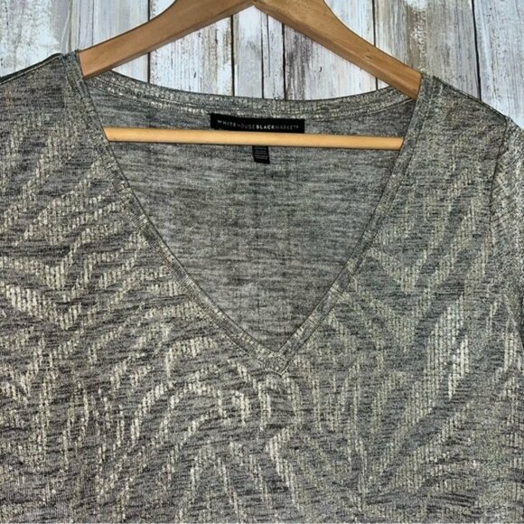 White House Black Market Metallic Sheer Zebra Print V-Neck Tee - Picture 4 of 5
